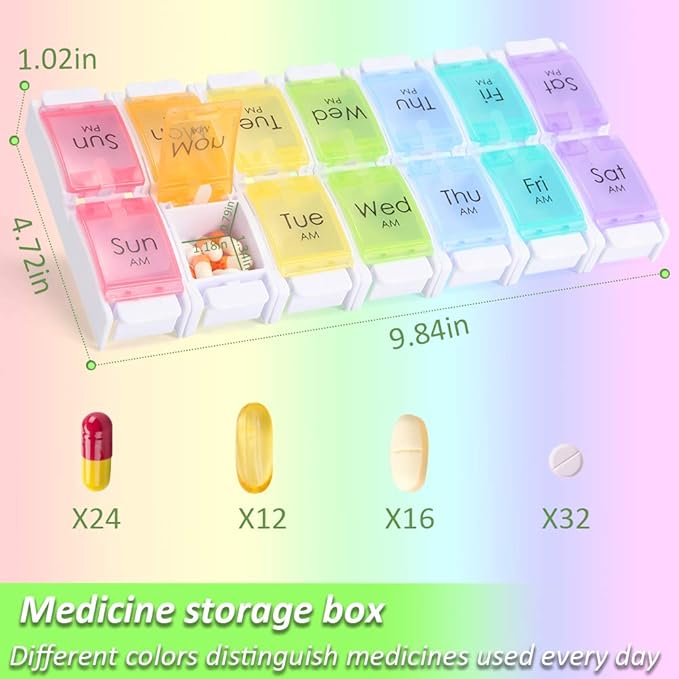 AM PM Pill Organizer 2 Times a Day, 7 Removable Daily Pill Cases with Permanent Printed Labels, Large Capacity for Fish Oil & Vitamins, BPA-Free Travel Medicine Holder for Seniors & Daily Use (1 Week)