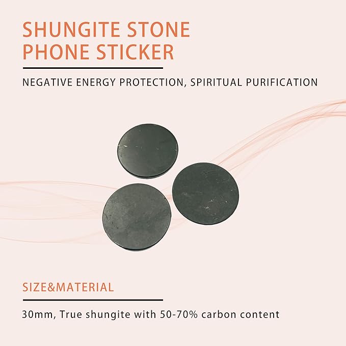 3 pcs Premium Round Shungite Stickers for Cell Phone Case Laptop Tablet Computer - Polished Shungite Protection Plate with Carbon Fullerenes (30mm)