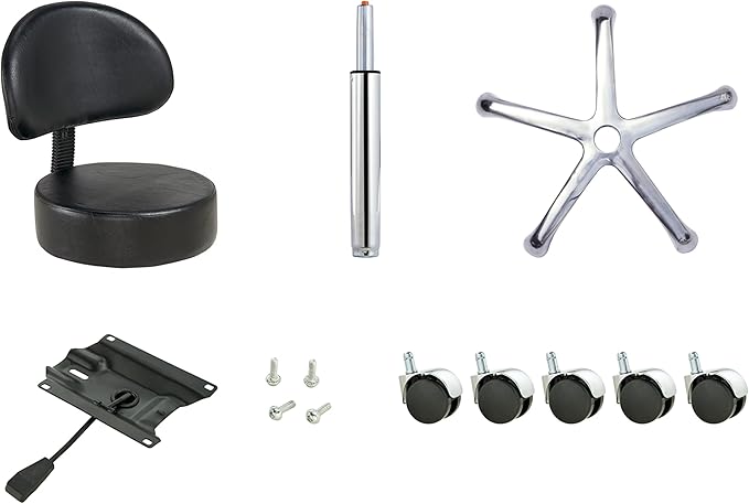 Round Chair with Back,Thick Sturdy Padding,Swivel Rolling Stool,Adjustable Stool with Wheels (with Back, Black)