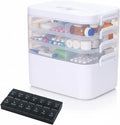 4-Tier Medicine Organizer, Medicine Cabinet Storage Box with 7 Day Pill Organizer 2 Times a Day, Stackable First aid Box with Hidden Handle, Home Organization Essentials