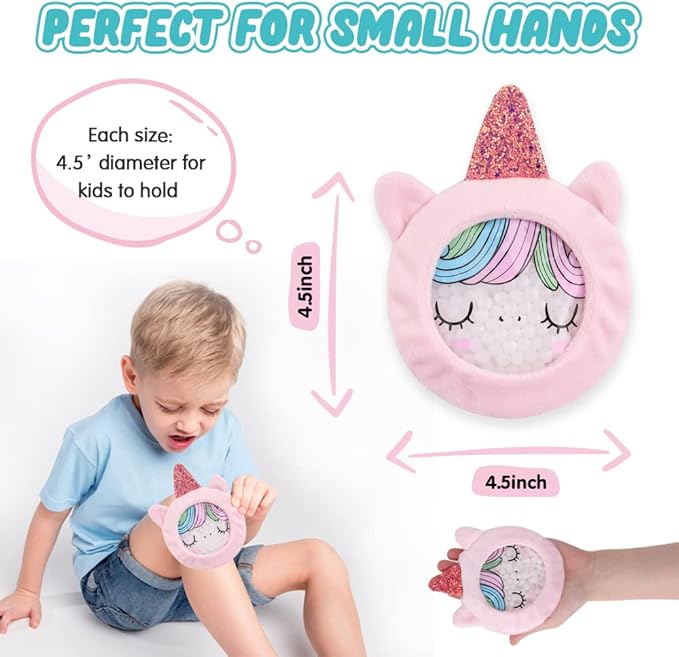 Hilph Kids Ice Packs for Boo Boos, Reusable Gel Cold Packs for Toddlers Injuries, 3 Pcs Hot & Cold Compress with Cute Plush Sleeves for Pain Relief, Fever, Wisdom Teeth, First Aid, Bumps (Unicorn)