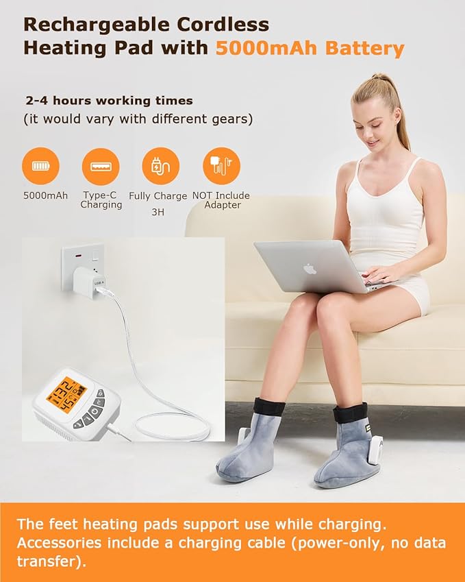 Cordless Foot Warmer with Heat and Massage - 2PCS Rechargeable Heating Pad for Feet, 3 Temp & Vibration Levels, 60 Min Timer for Plantar Fasciitis, Ankle Pain, Cold Feet at Home, Office, Sleeping