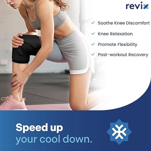 REVIX 3D Knee Ice Pack Wrap, Flexible Ice Compression Knee Sleeve with Innovative Dual-layer Gel, Reusable ice sleeve for knee, Cold Therapy for Knee, Elbow & Calf (M)