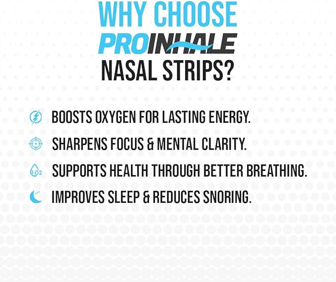 ProInhale™ Athletic Nose Strips for Breathing – Flexible Nasal Strip for Comfortable Fit, Secure Hold, Non-Slip Adhesive Nose Tape, Sport and Sleep Nose Strips, 60 Count Nasal Expander Strips