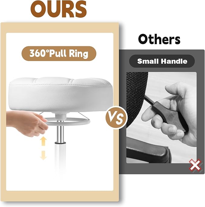 Gold Rolling Stool Heavy Duty - 360°Height Adjustable, Super Soft Thick Seat Cushion, Smooth Silent Rolling, Durable Rolling Stool Chair with Wheels for Salon Vanity Massage Medical, 450LBS (White 2)