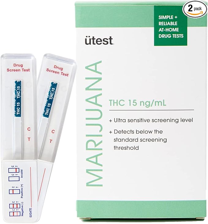 Instant THC Home Drug Test | 15 ng/mL Single Panel Cannabis Detection Tests | Highly Sensitive Marijuana Urine Test Kit | Testing Strip (2 Pack)
