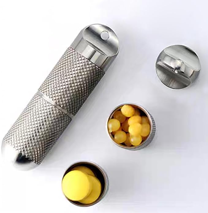 2 Compartments Design Titanium Portable Keychain Pill Holder, Waterproof Pill Box Container Mini Pill Organizer for Travel Purse Pocket