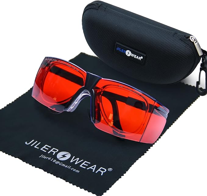 JILERWEAR Wavelength 180nm-540nm Laser Safety Glasses for 405nm, 445nm, 450nm,520nm,532nm Laser Light,Yag, Blue, Green Laser and UV Light Eye Protection Fit Dazzling Lasers, Like Engraving Machines