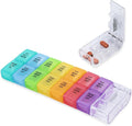 7-Day AM/PM Pill Organizer, Built-in Pill Cutter, Detachable Small Daily Pods, Portable Travel Case, Purse-Friendly, Rainbow Color