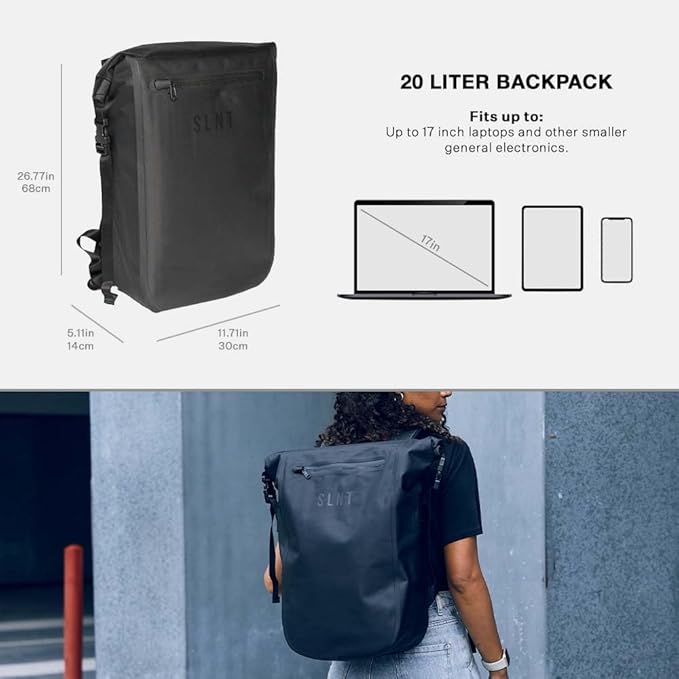 Silent Pocket SLNT Faraday Waterproof Backpack Signal Blocking Dry Bag Protects Against Identity Theft for Work, Travel, Hiking - Blocks RFID, WiFi, Bluetooth, NFC, Cellular, GPS, EMF