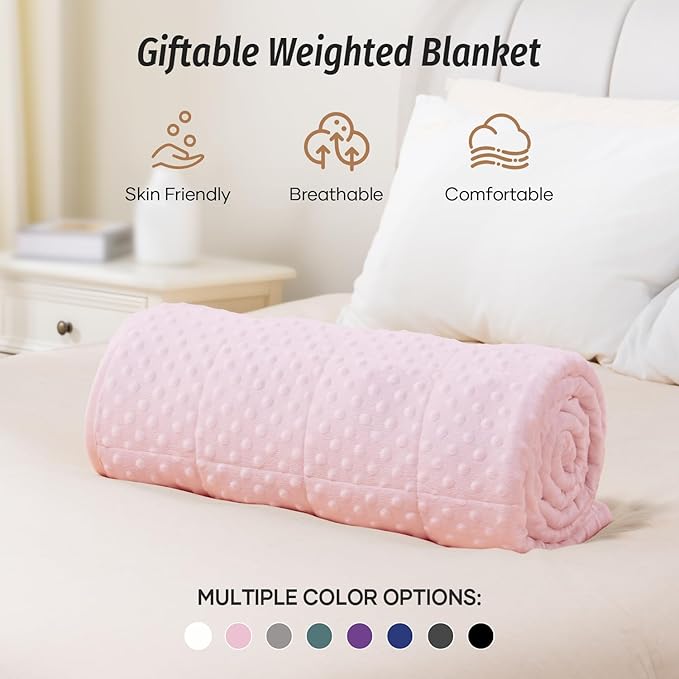 Wemore Minky Dot Weighted Blanket for Adults Queen Size 12 lbs, Soft Cozy Heavy Blanket for Bed and Couch, Breathable Blanket for All-Season with Glass Beads, Pink 60 x 80 inches
