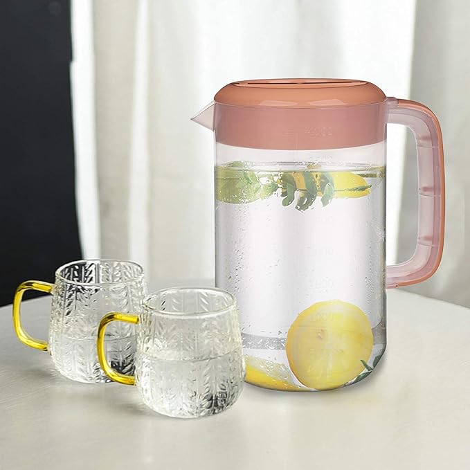 Jucoan 2 Pack 1 Gallon Plastic Pitcher with 3 Ways Lid, Large Gallon Water Ice Tea Pitcher with Handle Measurement for Party Outdoor, Freezer/Dishwasher Safe, BPA Free