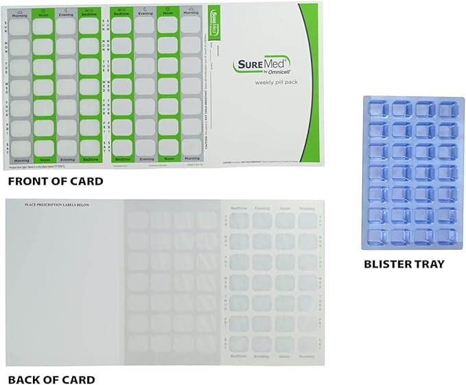 4 Times a Day Weekly XL Cold Seal Medication Blister Pack System Cards for Pills -One Piece Unit Dose Tri-Fold Booklet, Easy No Extra Equipment Needed, Just Fill and Seal (4X a Day Weekly - 6 Pack)