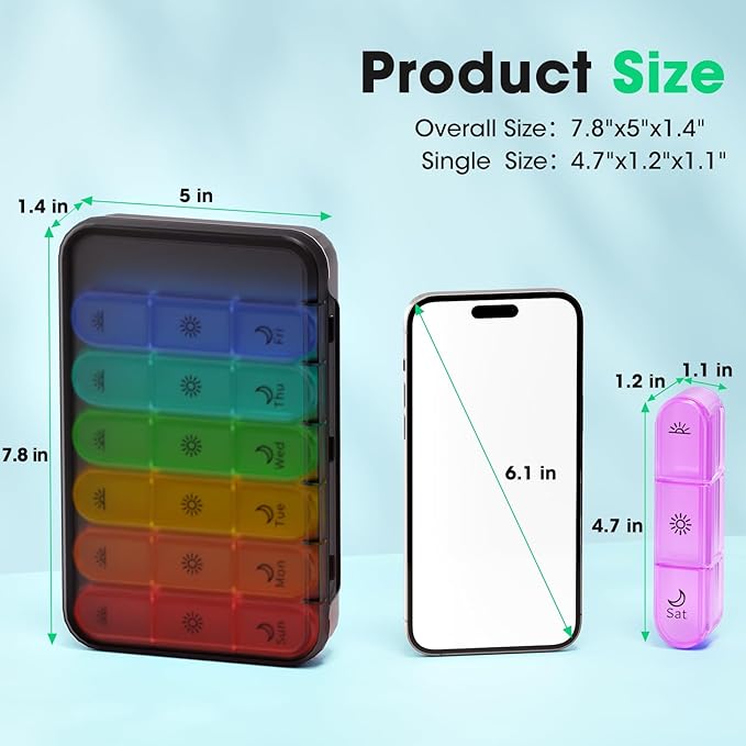 3 Times a Day Pill Organizer - 7 Day Portable Weekly Pill Box, Travel Pill Case with Snap-Locked Compartments, BPA-Free for Vitamins & Medication(Black)