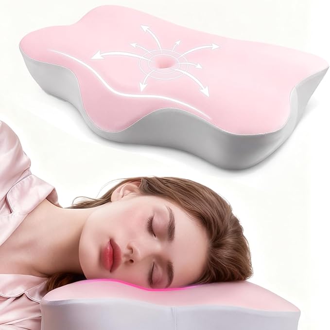 Ergonomic Neck Pillow for Sleeping, Breathable Snoring Memory Foam Pillows, Sleep Apnea Pillows for Neck Correcting/Cozy Rest/Deep Sleep/Fibromyalgia Pillow [Pink]