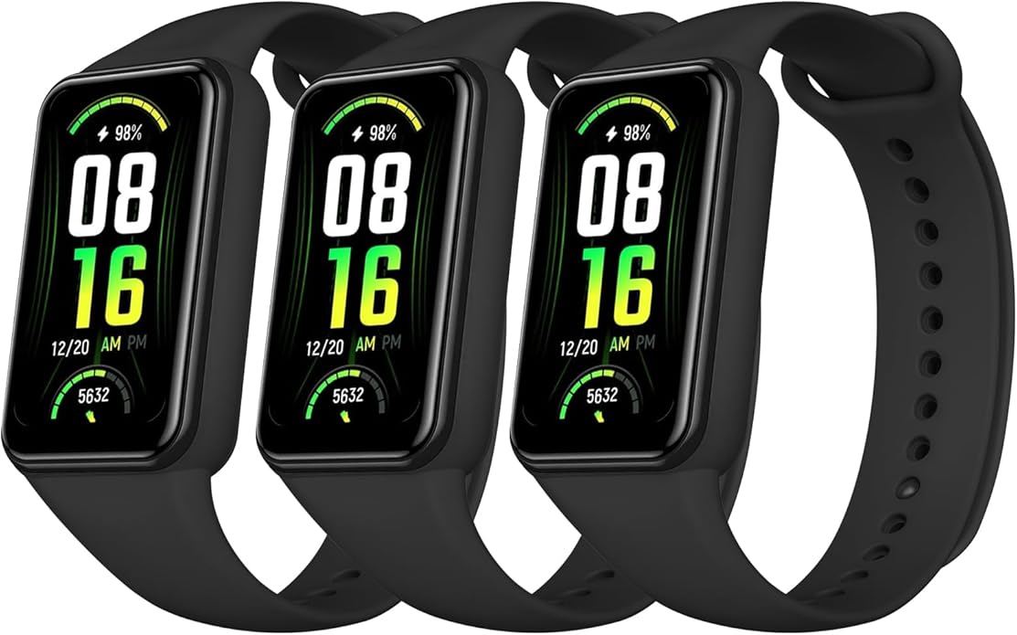 Amzpas TPU Bands for Amazfit Band 7 Fitness & Health Tracker, 3 Pack Soft Breathable Wristband, Adjustable Replacement Sportt Strap for Women Men
