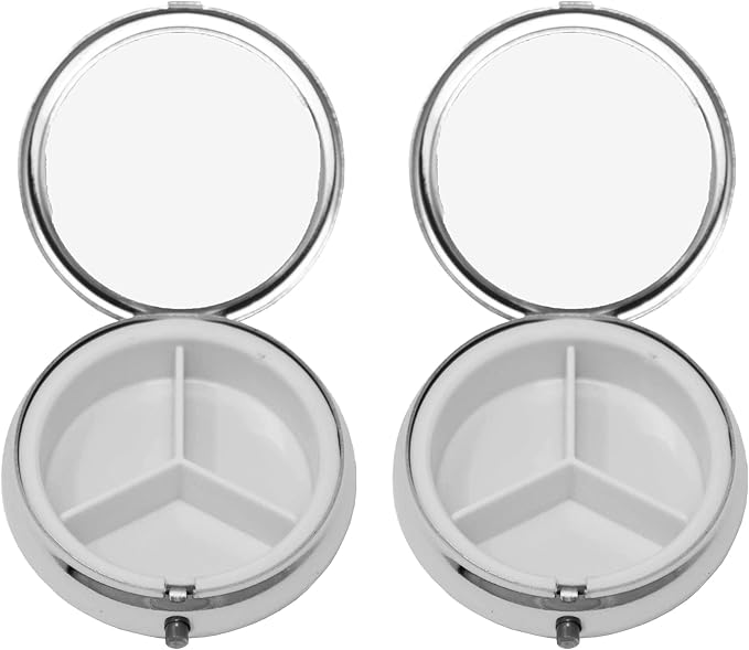 Set of 2 Circular Triple-Compartment Pocket Purse Pill Box & Organizer with Insert (Red Faux Leather)