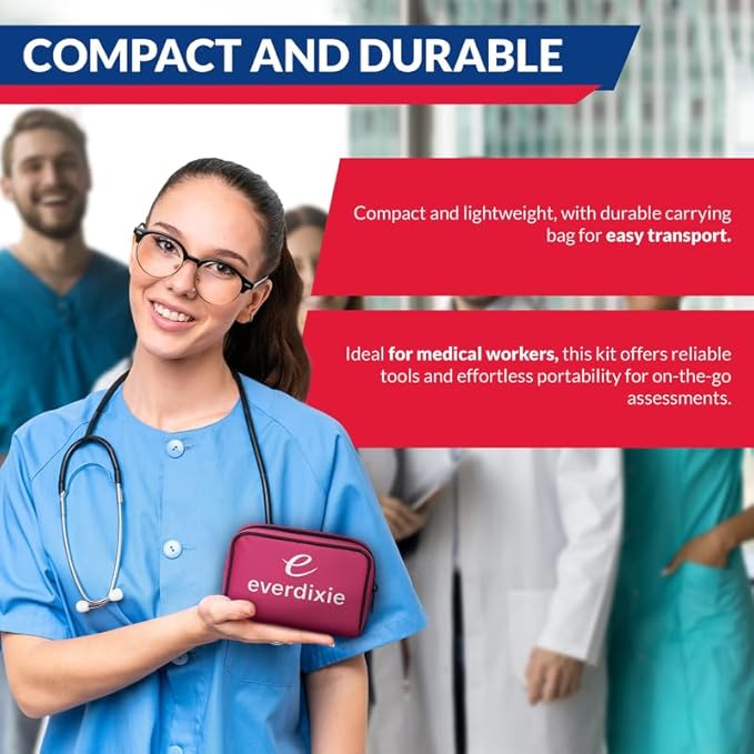 Dixie EMS Aneroid Sphygmomanometer and Dual Head Stethoscope Set with Adult Size Blood Pressure Cuff, Calibration Key and Carrying Case – Pink