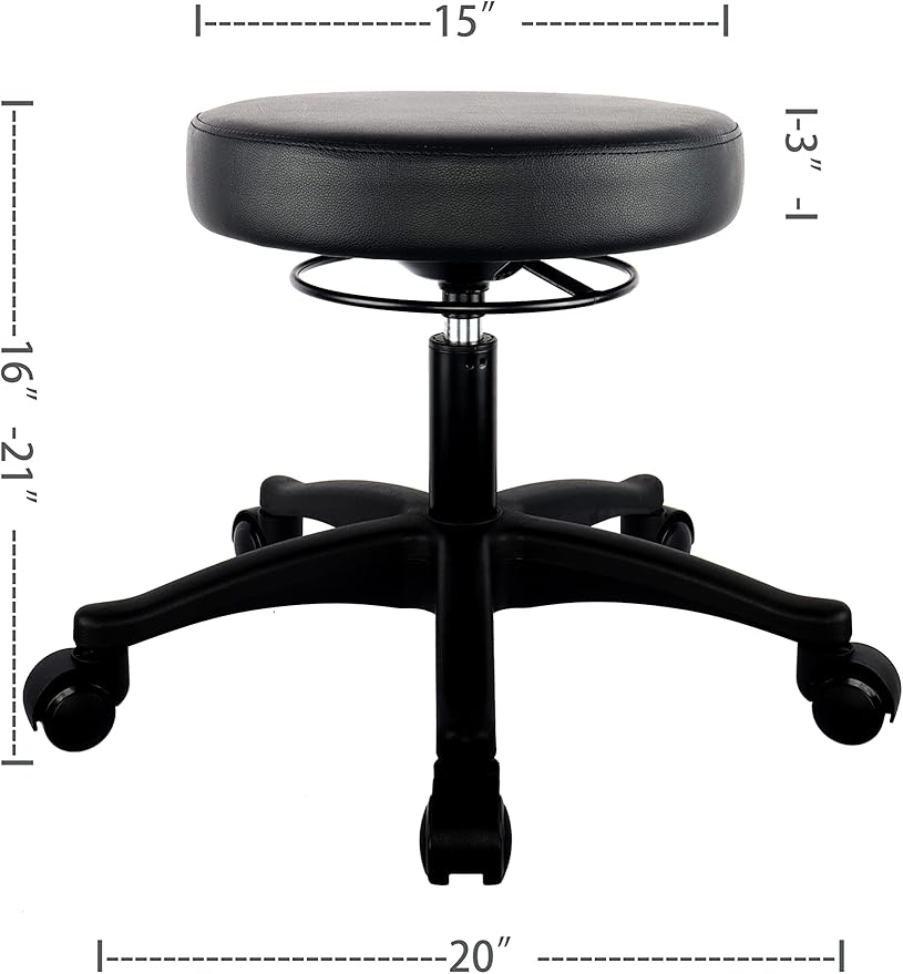 TAKE UR SEAT® 15" Table Height Adjustable Round Seat Stool Heavy Duty Built and Shipped Within 24 Hours, Spa, Medical, Lab, Black (Self-Braking Caster)