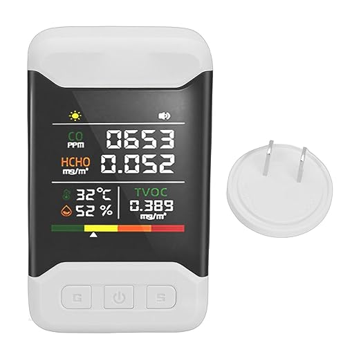 5 in 1 Indoor Air Quality Monitor, ABS Plastic, Detects VOC CO2 PM2.5 Temperature and Humidity for Home and Office Use (US Plug)