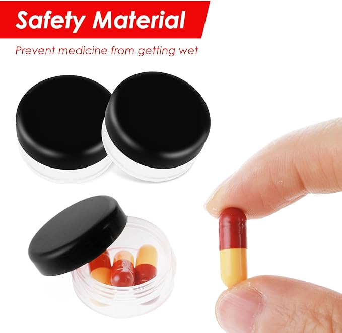 Small Pill Organizer Box, 5 Pcs Travel Pill Case Holder Daily Portable Pill Cases BPA Free Travel Mini Pill Container Organizers for Pocket (Black)
