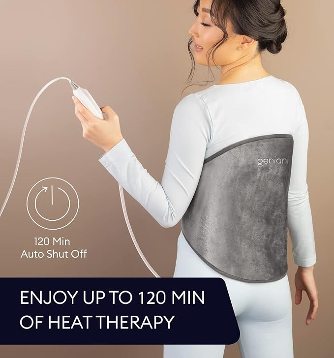 GENIANI Electric Heating Pad for Back Pain & Cramps Relief, 15"x24" Electric Throw with Auto Shut-Off, Adjustable Strap, Soft Fabric, Ideal for Lower Back & Stomach – Gift for Women & Men