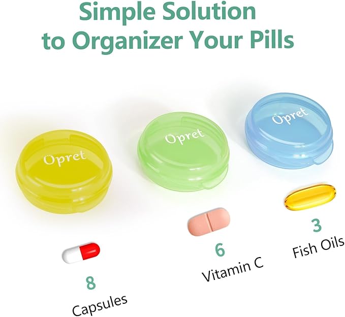 Opret Small Pill Box (3 Pcs), Cute Pill Case Portable for Pocket Purse Briefcase Travel Pills Box Medicine Storage Container Earplug Case