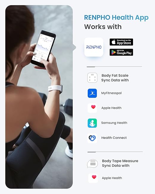 RENPHO Smart Scale and Tape Measure, Digital Bluetooth Scale with Tape Measure for Body Measuring, Weight Loss, Muscle Gain, Gift, 400lbs, Inches/cm