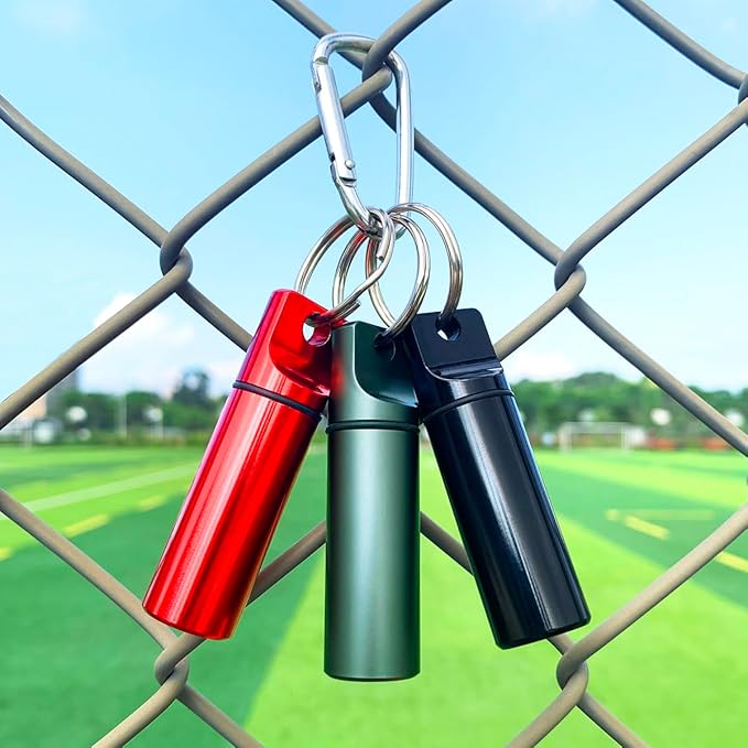 3 Packs Keychain Pill Holder, EFFIET Waterproof Small Pill Fob Travel Medicine Case for Purse, Mini Tablet Container Organizer Pocket for Men & Women (Matt-Black-Red)