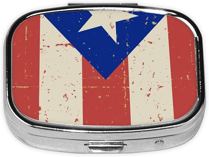 Men Women Pill Case, Puerto Rican Flag Pill Box Compact with Compartment Medicine Tablet Organizer for Purse Pocket Traveling