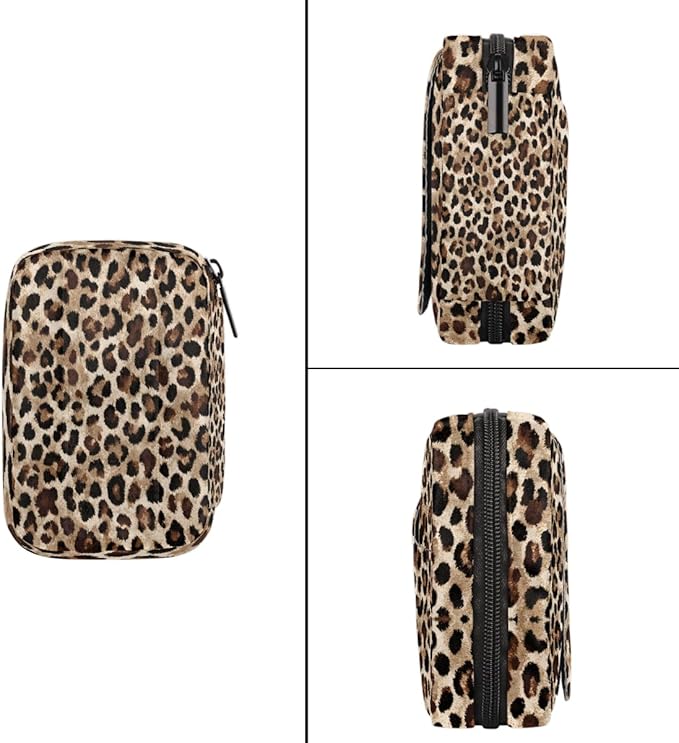 Leopard Print Cheetah Pill Case Everyday Travel, 7 Day Weekly Medicine Pill Box Compact Portable Pills Bottle Organizer with Zipper for Daily Vitamin Medicine Holder Bottle Organizers Bag