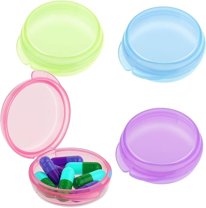 4Pcs Small Pill Box Cute Portable Pill Case Travel Pills Organizer Case Medicine Dispenser Earplug Container Vitamin Holder Liver Oil Storage Case for Women Men Pocket Purse Briefcase
