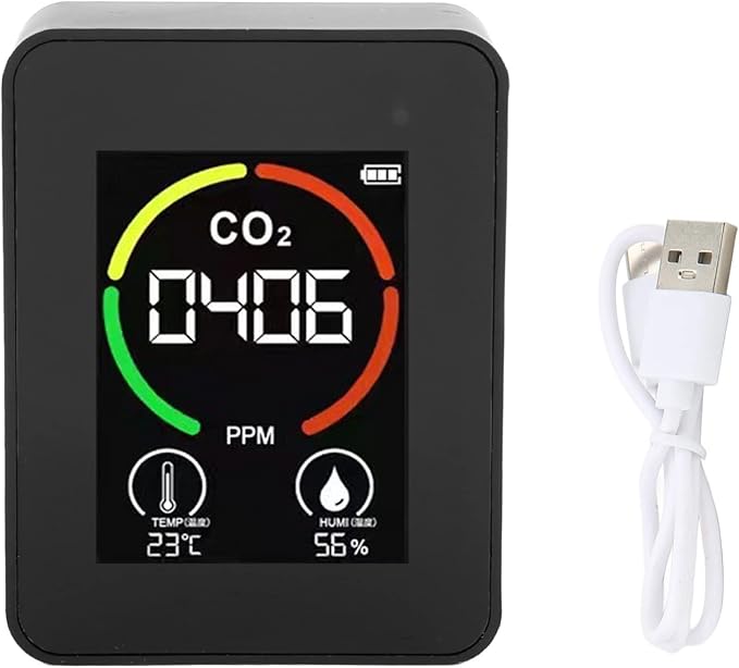 Eujgoov CO2 Detector ABS TVOC Sensor Air Quality Monitor USB Charging Thermometer Hygrometer for Home