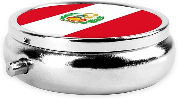 Round mini Pill Box, 3 partitions, Portable Pill Box, can be Put into Wallet, Pocket, Light and Convenient Flag of Peru Pattern