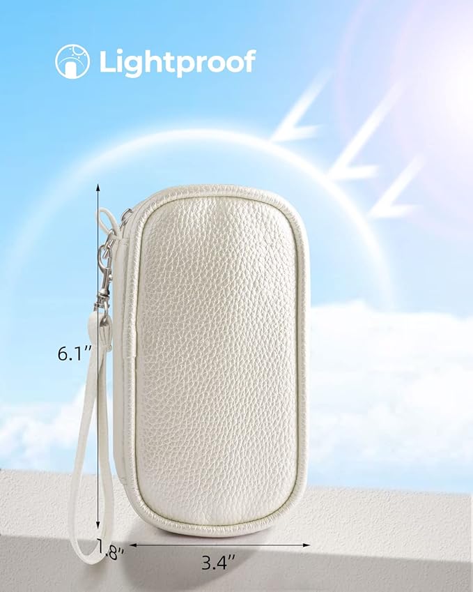 Cute Pill Organizer 2 Times a Day, PU Leather Pill Case for Women, Portable Weekly Pill Box for Purse with Storage Bag to Hold Vitamins, Medications, Fish Oils, Supplements (Beige)