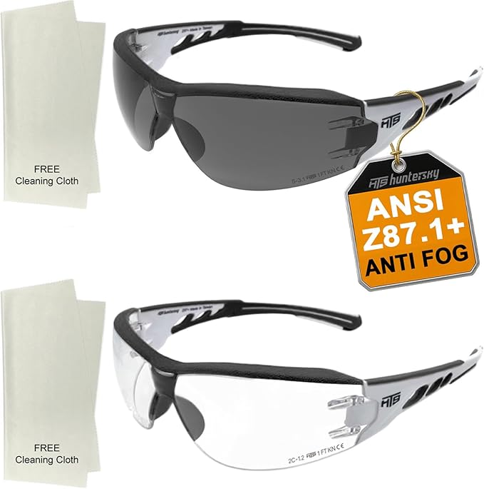 HTS HUNTERSKY Super Flexible Lightweight Anti Fog Wrap-Around U6 Clear Shooting Safety Glasses with ANSI Z87.1 Scratch Resist