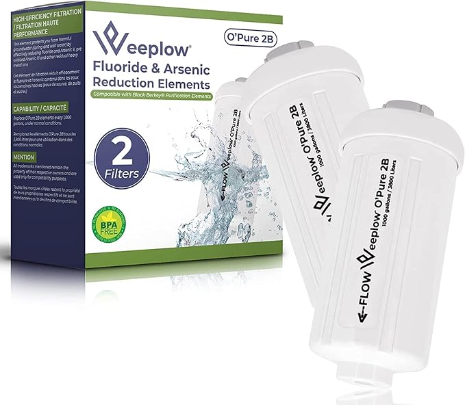 Weeplow O'Pure 2B – 2 Water Filters, Fluoride and Arsenic Reducing Elements, Compatible with O'Pure 2 and Black Berkey Carbon Filters