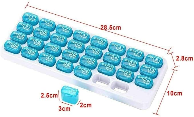 Magik 31 Day Monthly Pill Organizer Medication Pod Compartment Planner Box Plastic(Blue,1 Pack)