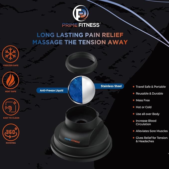 PRIME Fitness wall Mounted Massage Ball | Cold Therapy | wall Mounted Back Massager | cryo Stick | Relieve Muscle Pain (360 Wall Massager)