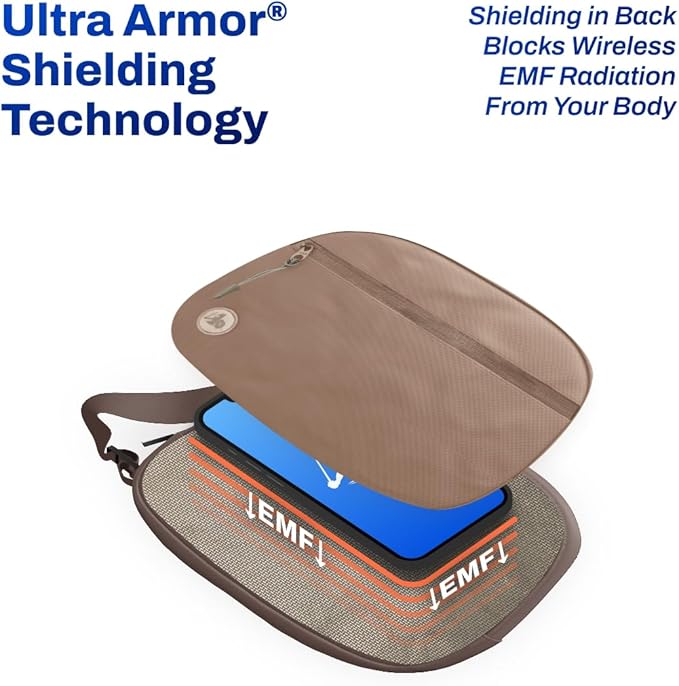 DefenderShield EMF & 5G Radiation Protection Fanny Pack - Light Brown Hip Pack for Men & Women - Adjustable Waist Belt Bag with Pockets