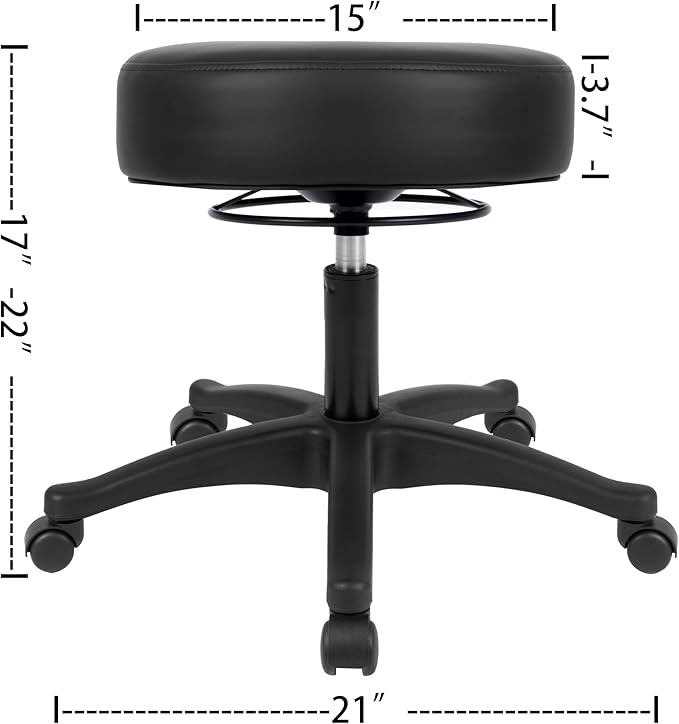 TAKE UR SEAT® All-Purpose Stools with Adjustable Seat and Easy Clean Performance Fabrics for Cleanroom Lab Medical Office Classroom Shop Garage Spa Massage Tattoo (15" Black)