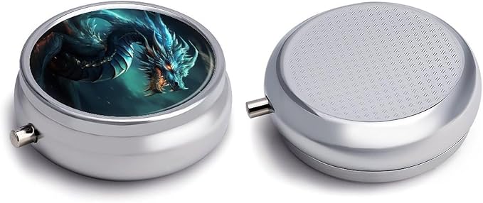 Dragon Pill Box 3 Compartment Small Pill Case Portable Pill Box for Pocket Or Purse Round Metal Pill Box Cute Medicine Organizer Holder to Hold Vitamins Medication
