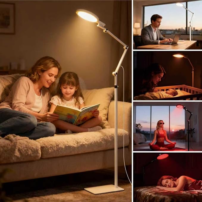 Light Therapy Lamp, 2-in-1 Sunlight & Red Light Therapy Lamp, UV-Free Sun Lamp,Adjustable Brightness & Color Temperature for Reading and Relaxation in Bedroom. (Classic White)