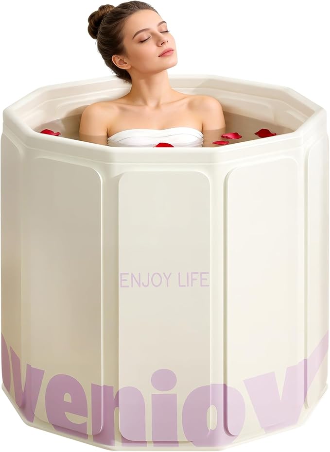 Foldable Portable Bathtub, Hot Ice Bath Tub, Shower Tub Non-Inflatable, Collapsible Bathtub SPA Soaking Tubs for Travel, Camping, Gyms, Home (Pink)