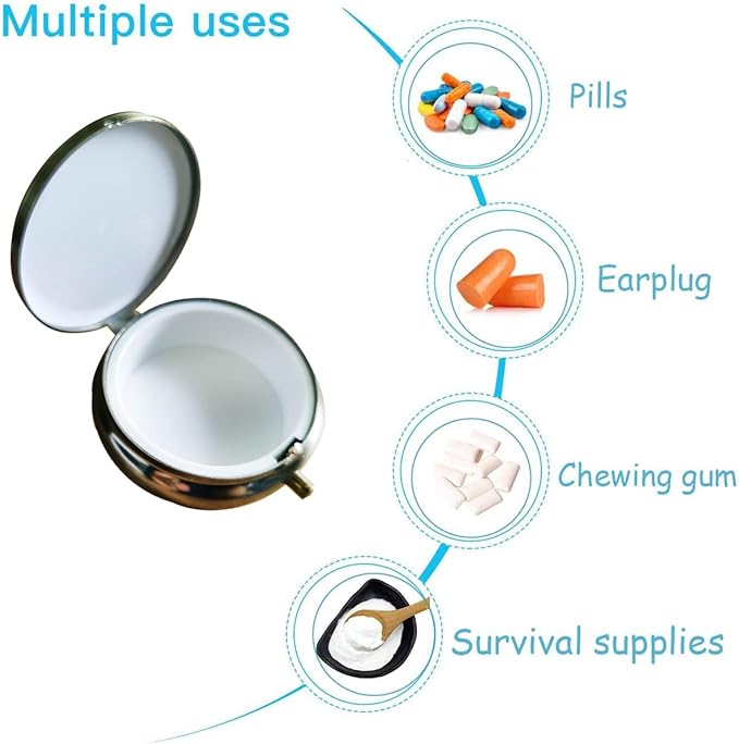 Bronze Pill Organizer, Portable Medicine Box for Pocket or Purse, Decorative Metal Vitamin Holder, Classical Small Pill Container, Unique Creative Gift for Women