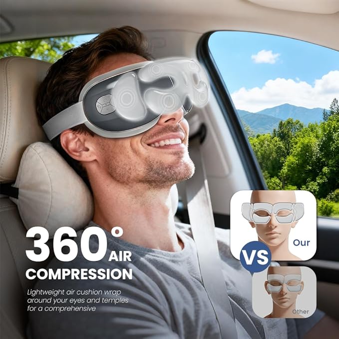 Eye Massager with Heat and Cooling, Eye Mask for Migraine, Heated Face Massager for Dry Eye Strain Relief Improve Sleep, Birthday Gifts for Women Men Gray