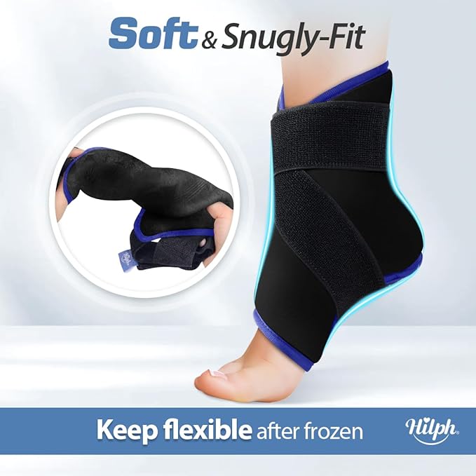 Hilph Ankle Foot Ice Pack Wrap for Achilles Tendonitis Relief & Swelling, Heel Ice Packs for Injuries Reusable Cold Compression Therapy for Pain Relief, Plantar Fasciitis, Ankle Sprain, Black