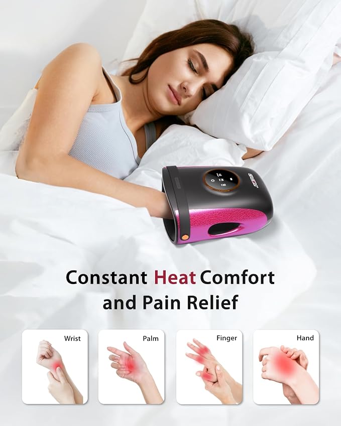 CINCOM Hand Massager with Heat and Compression, Finger and Palm Massage Machine for Pain Relief, Arthritis and Improved Circulation, Gifts for Women, Cordless and Rechargeable (Black)