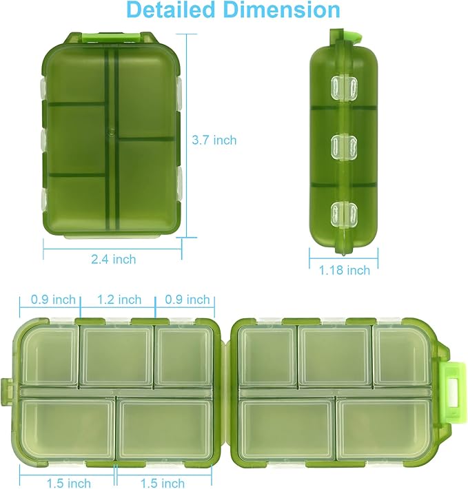 2PCS Cute Pill Organizer, Travel Pill Box, Small Pill Case Container, Medicine Organizer for Purse, with 10 Compartments for Different Medicines