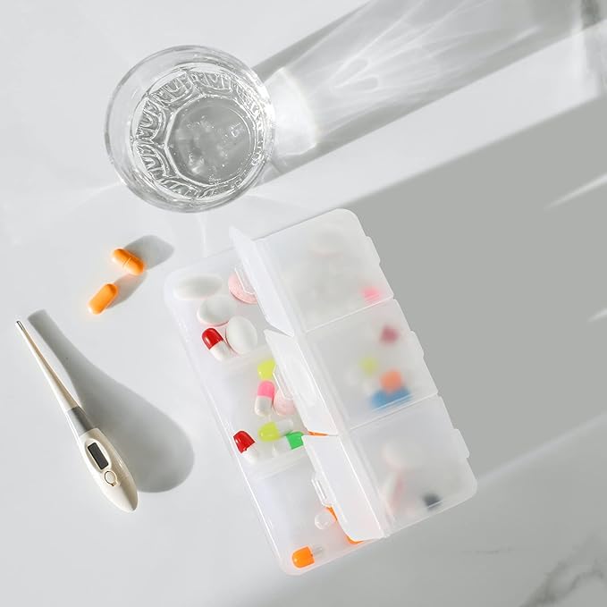 Patelai 3 Pieces Travel Pill Organizer 6 Compartments Portable Pill Case for Pocket Purse Small Drawer Type Medicine Box Vitamin Holder Container with Locking Hole for Elderly Cod Liver Oil 3 Colors